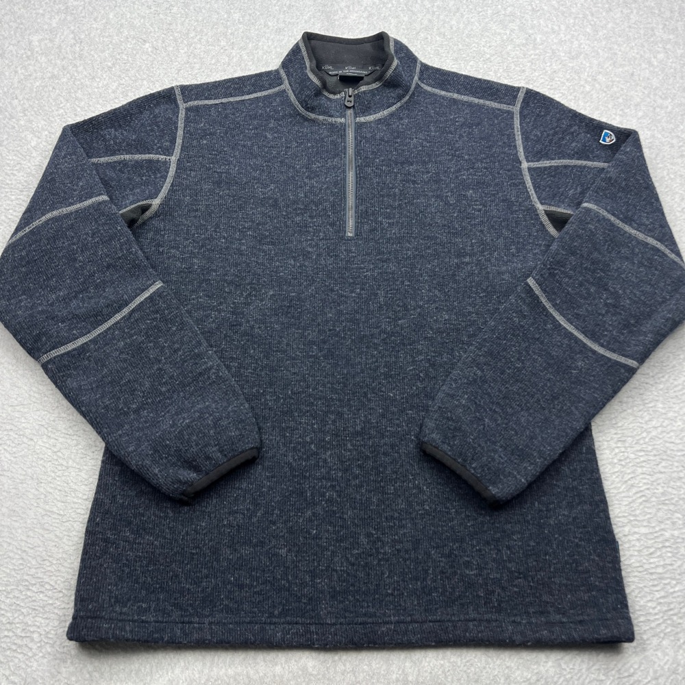 Kuhl Thor 1/4 Zip Sweater Mens Large Navy Heather Wool Thermokore Pullover 3082